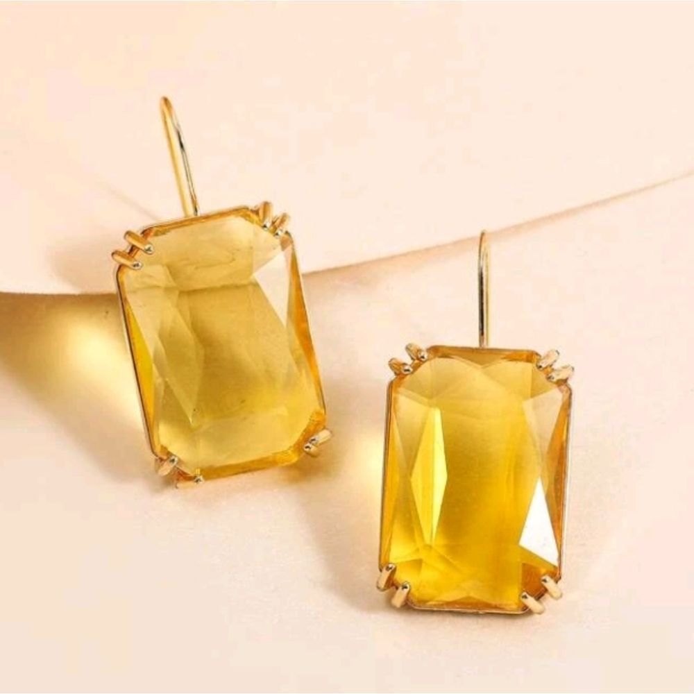 New Yellow & Gold-tone Faceted Rectangle Earrings